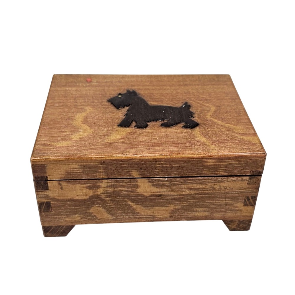 Wooden Trinket Box Keepsake Jewelry Storage‎ Decorative Scottish Terrier Dog